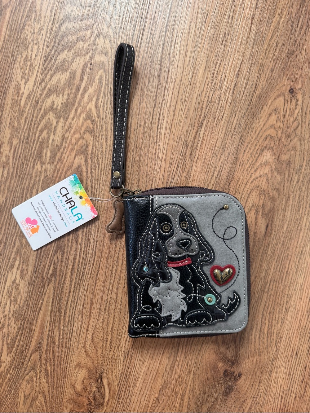 Chala Gray and Black Dog Wristlet Wallet